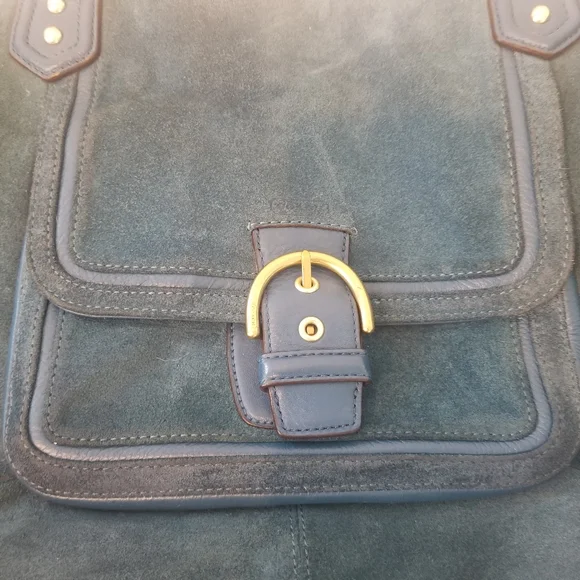 Coach Campbell Izzy Teal Tote Suede Bag w/ Shoulder strap. Good used condition. - Picture 2 of 16